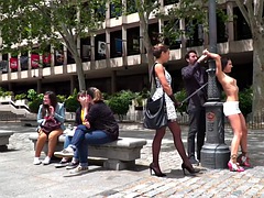 Bdsm public babe humiliated outdoors by master and dom