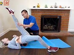 アジア人, ブロンド, フェラチオ, 顔射, Hd, 異人種間, コキ, ティーン