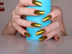 Beautiful long natural nails showcased in a close-up with some sexy finger action