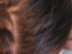 Fürdőszoba, Szépség, Cumizás, Gesztenyebarna, Pár, Ondó fröcskölés, Arcra élvezés, Nézőpont