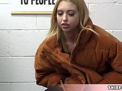 Cute blonde Chloe tried to steal a jacket at the mall She needs a harsh lesson