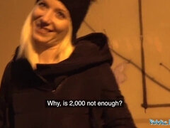 Hot blonde fucks him for his cash offer