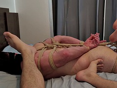 Boy tied up in my bed being gagged and struggling