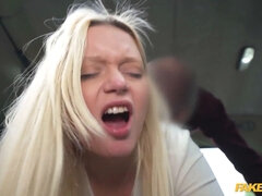 Faux cab blonde with large hardcore tits gets creampied by a taxi driver