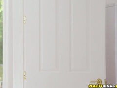 Brunette beauty with natural breasts pleasuring her redhead GF