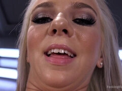 Lovely wench Tiffany Watson has fun with dildo machine