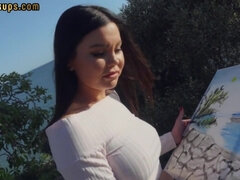 POV outdoor casting fuck with big boobed busty babe