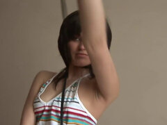 Skinny European girl takes off her clothes for a solo show