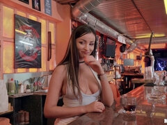 Sexy Brunette Barmaid Shows Tits and Boobs at Public Bar Gets Laid Again by Tristan Seagal