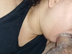 Up close and personal with all the spit on the stiff manhood, taking it deep in the throat