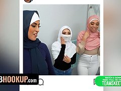 Watch Violet Gems, the innocent 18-year-old, lose control and get pounded from behind by a big cock in a hijab hookup