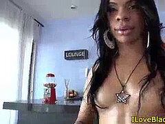 Trans unexperienced fondles her huge ebony cumbot