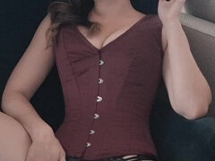 Smoking in Sexy Black Lingerie with Suspenders