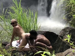 Beautiful white chick gets blacked by waterfall