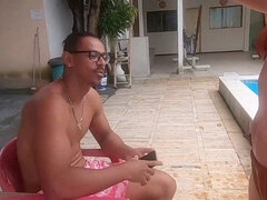 Sucer une bite, Brésilienne, Piscine, Chatte