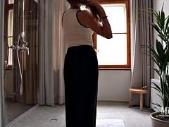 Amatör, Baben, Blondin, Avsugning, Par, Sperma shot, Dusch, Tonåring