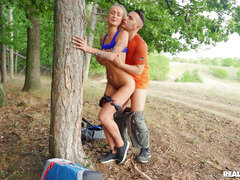 Elena Lux gets fucked by Raul Costa standing in the forest