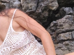 Leie, Strand, Orgasmus, Muschi, Solo, Weibliche ejakulation, Eng, Vibrator