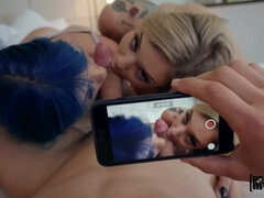 큰 음경, 양성적인, 오랄섹스, 깊은목구멍, 여자친구, 대단히, 흥청망청 놀기, 쓰리섬