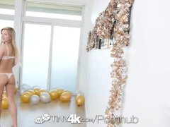 Tiny4K - Teen blonde Bella Rose makes her man burst for the New Year