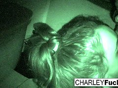 Amateur brunette with huge tits goes wild in her night vision video
