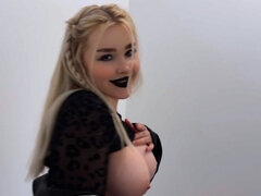 Petite Blonde In Goth Girl Teases With Her Pussy In The Entryway! Shes Asking For Anal!