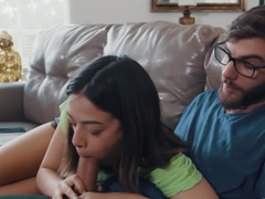 Ebony slut talks on phone with her BF while sucking a dick