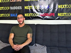 Hairy cock amateur jock jerks off his hard cock at casting