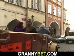 Hot 60 years old grandma in stockings rides his cock