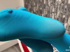 Goddess Foot Tease in Hanging Chair in Cute Blue Pantyhose Part 2