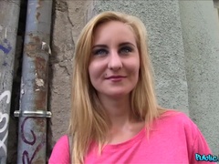 Hot blonde babe fucks a stranger in public place