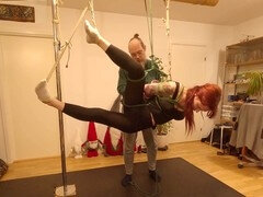 Real couple engages in homemade bondage suspension and rope play featuring submissive girl Nanayamichan