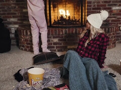 Sexy roommates Bailey and Riley fucking by the fireplace