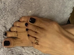 Black Nail Polish Sy Tiny Feet with Long Toes with Toe Rings