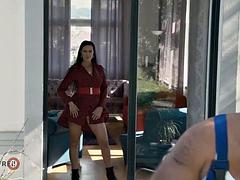 Duży kutas, Duże cycki, Obciąganie, Brunetka, Wytrysk, Kneblowanie, Niemiecki, Masturbacja