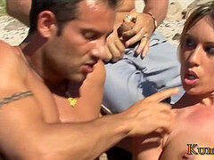 Small-tits, double-blowjob, assfuck