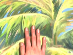 Elegant and beautiful brunette Anna Aj exposes her shaved pussy in this hot yoga vid