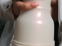 Natural Tits MILF Give Me a Handjob with Fleshlight. I Cum Twice