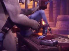 Werewolf fucks Night Elf on a table