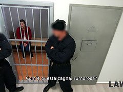 18, Kuřba, Brunetka, Hd, Väzenie, Kancelária, Polícia, Natvrdo