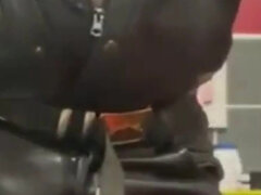 Leather Muscle Dad Smoking Solo Cock Scene
