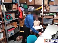Petite Young Shoplifter Strips Naked & Fucks The Security Guard