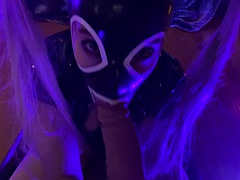 Latex hooded sloppy blowjob pov