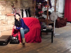 아마추어, 흑갈색 머리, 체코인, 유럽인, 처음, 혼자, 청소년, 젖가슴