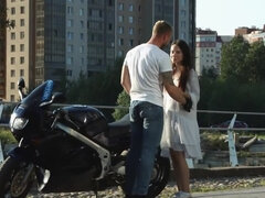 Petite brunette chick is having sex on a first date