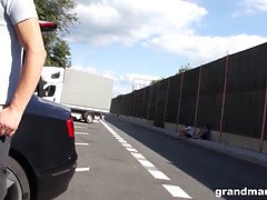 Grandma gets fucked hard outdoors after an auto repair