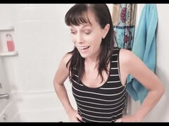 Stepmom helps son take a hot bath and gets naughty