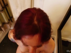 Maci May jerks your dick off after she rubs her pussy on it to lube it up