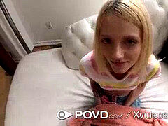 POVD lil' blond bends OVER for huge dick