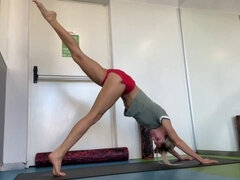 Blond, smallish, gym workout